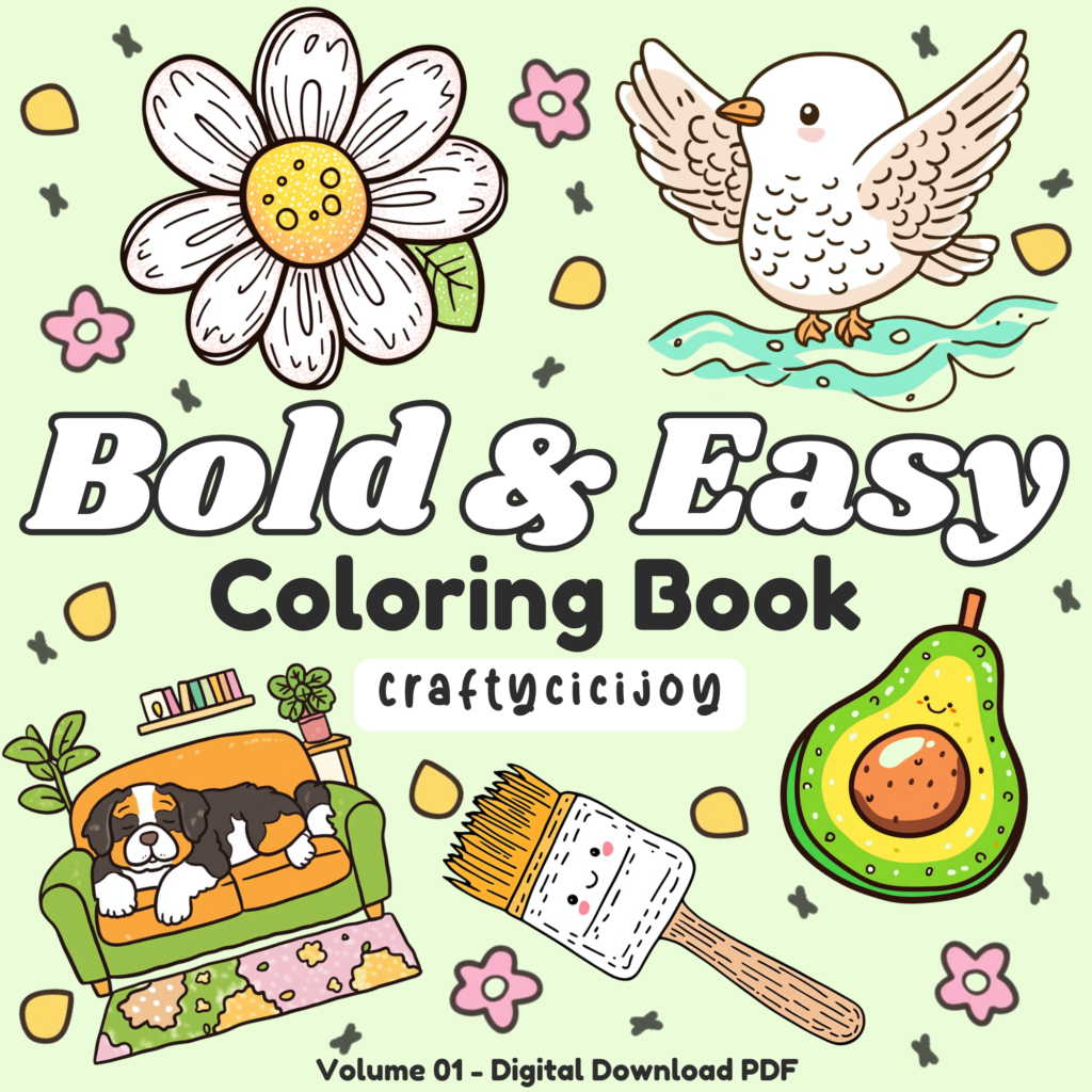 Free Bold And Easy Coloring Book Printable PDF Digital Download CraftyCiciJoy Coloring Pages