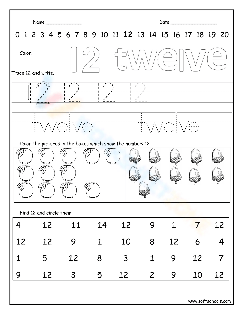 Free Collection Of Number 12 Worksheets For Students Worksheets Library