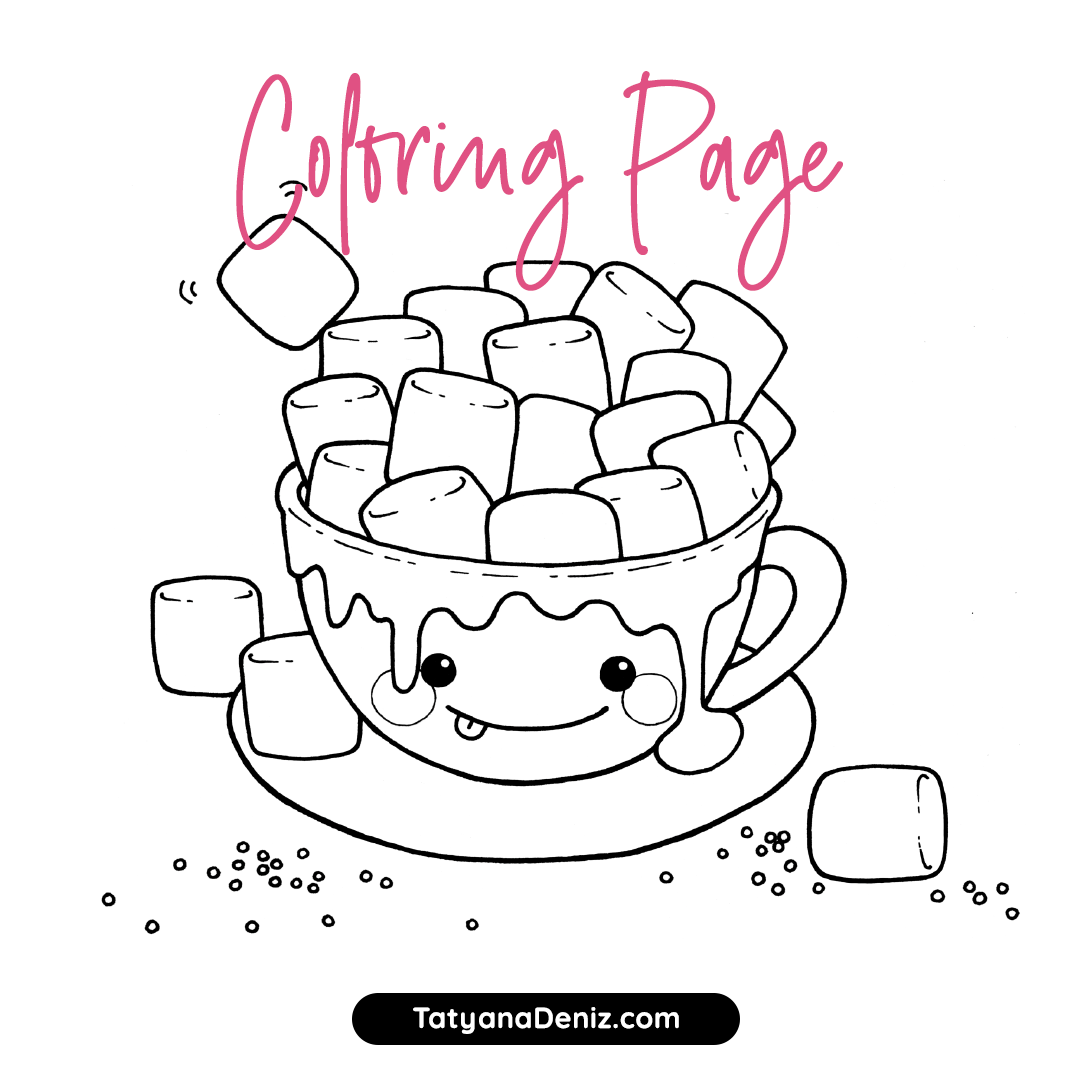 Free Coloring Page printable PDF With Hot Chocolate And Marshmallows 