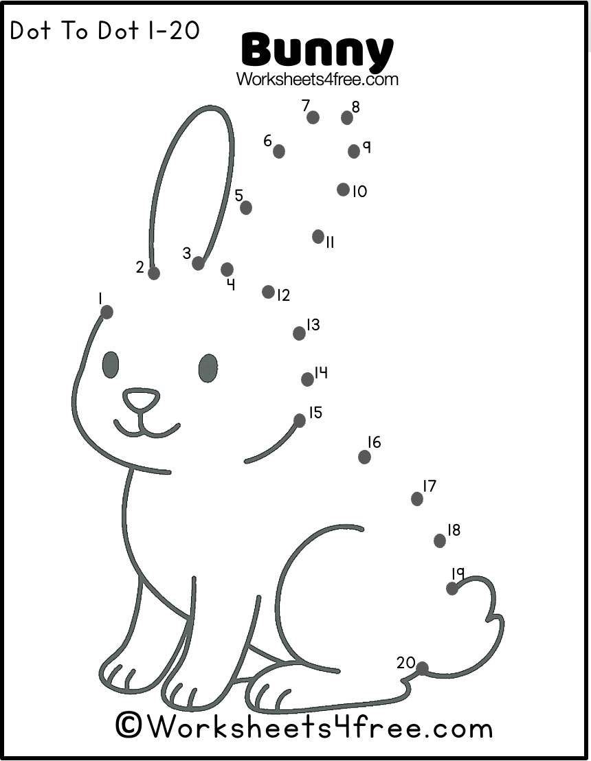 Free Dot To Dot Bunny Numbers 1 To 20 Worksheets4Free