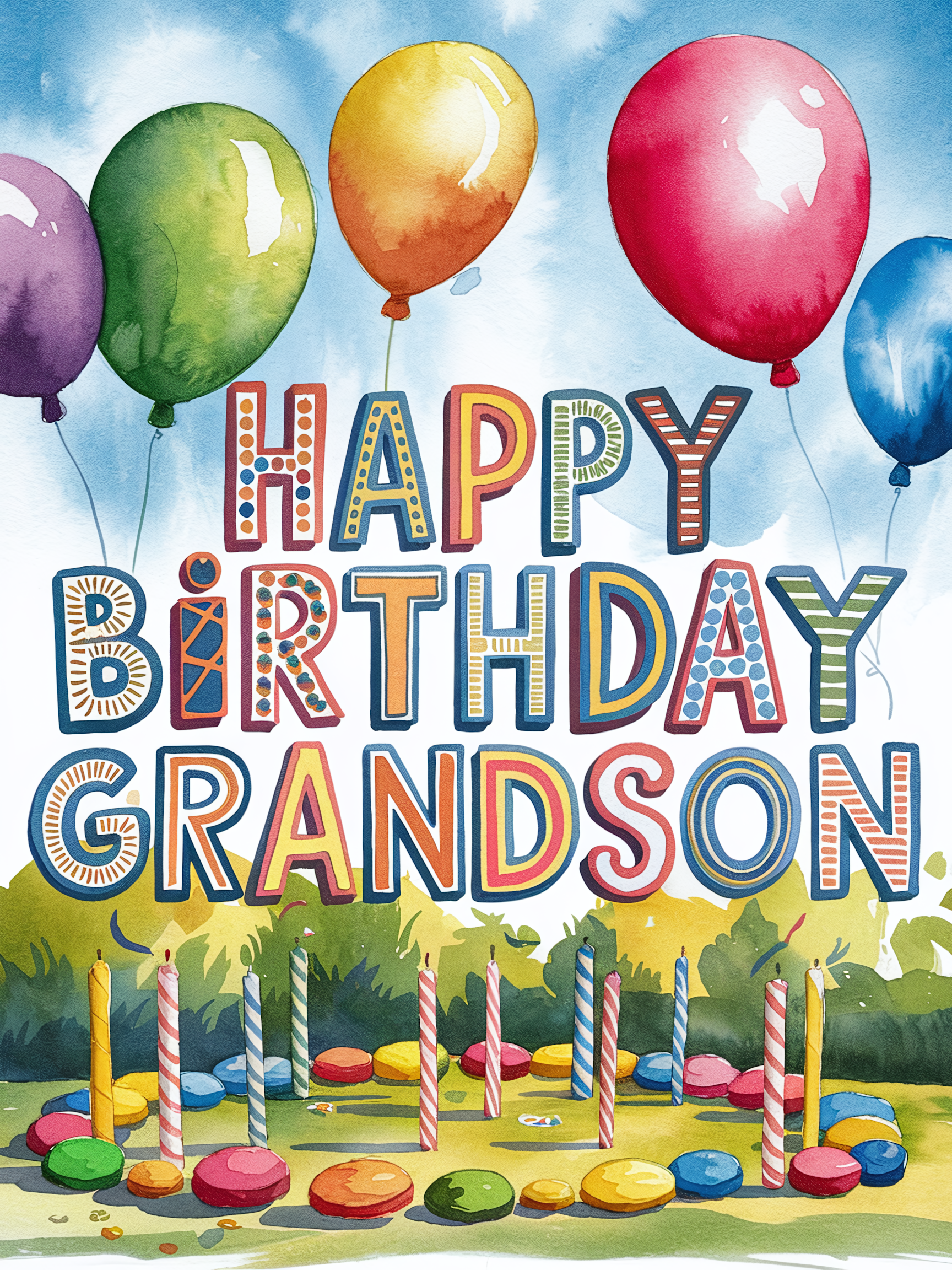 Free Download Happy Birthday Grandson Watercolor Card