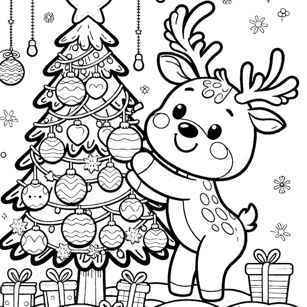 Free Drawing Coloring Christmas Reindeer Decorating A Tree Free Drawing Coloring Christmas Reindeer Decorating A Tree