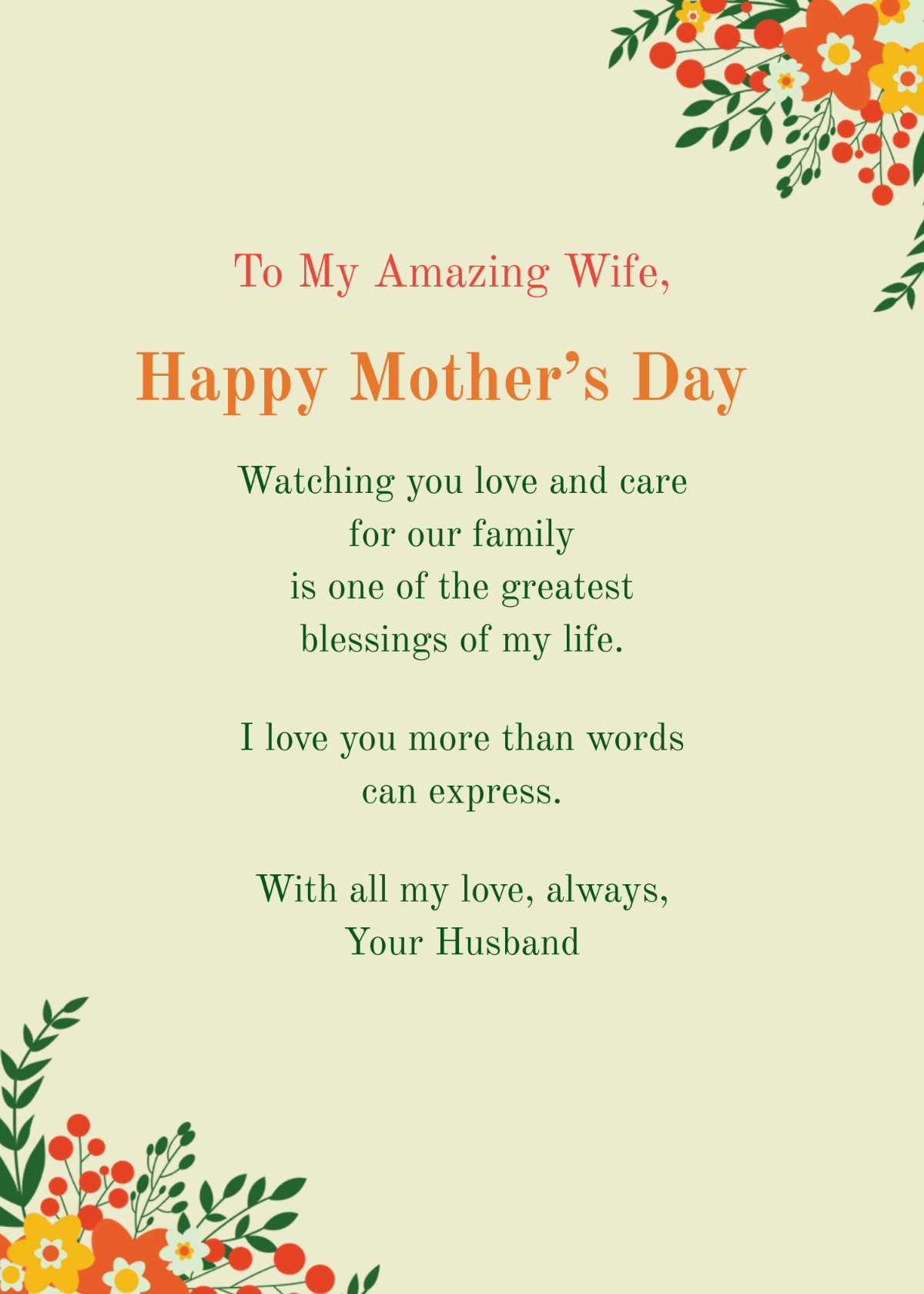 Free Heartwarming Mother s Day Wishes From Husband Template To Edit Online