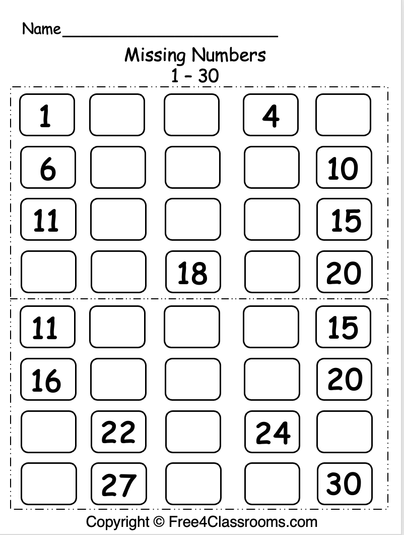 Numbers 1 30 Worksheet