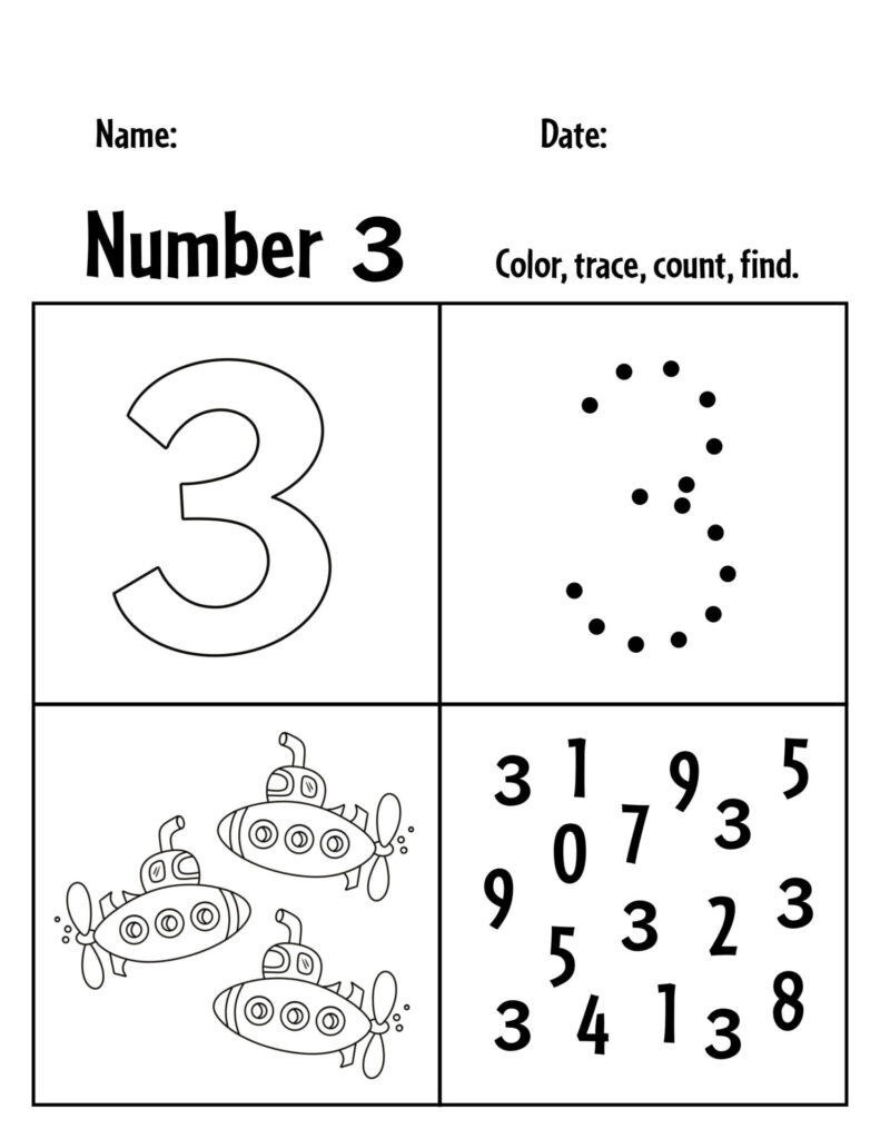 Number 3 Worksheet Preschool