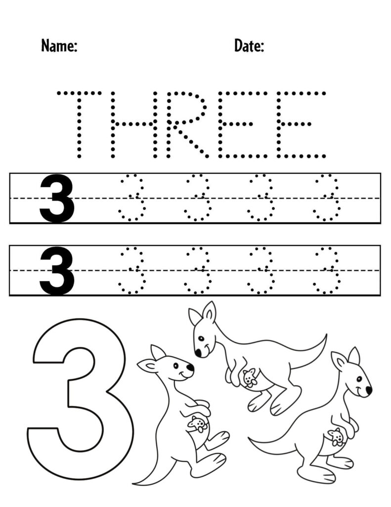 number 3 traceable worksheets