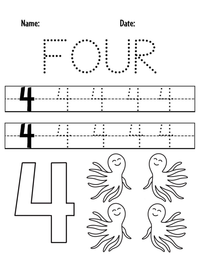 Number 4 Tracing Worksheet