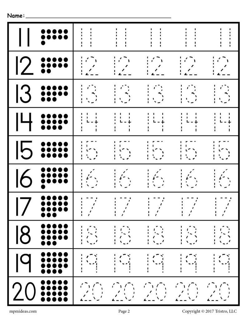 Traceable Number Worksheets 1 20
