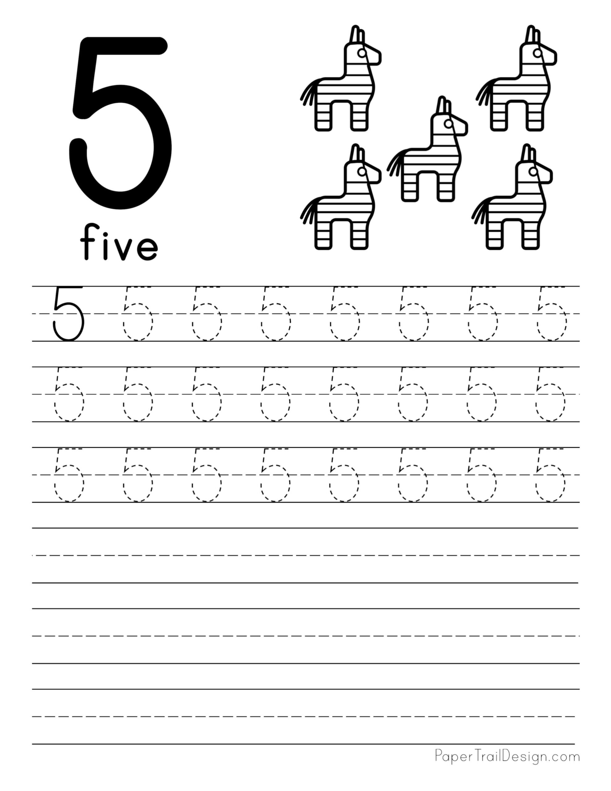 Number 5 Trace Worksheet