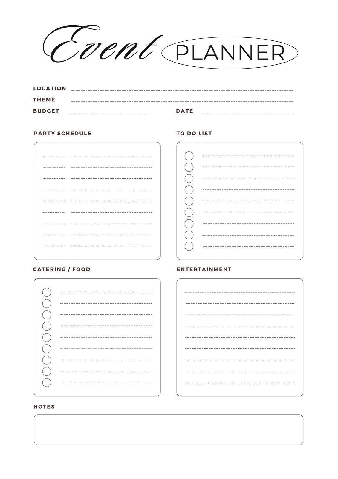 party planner template pdf free