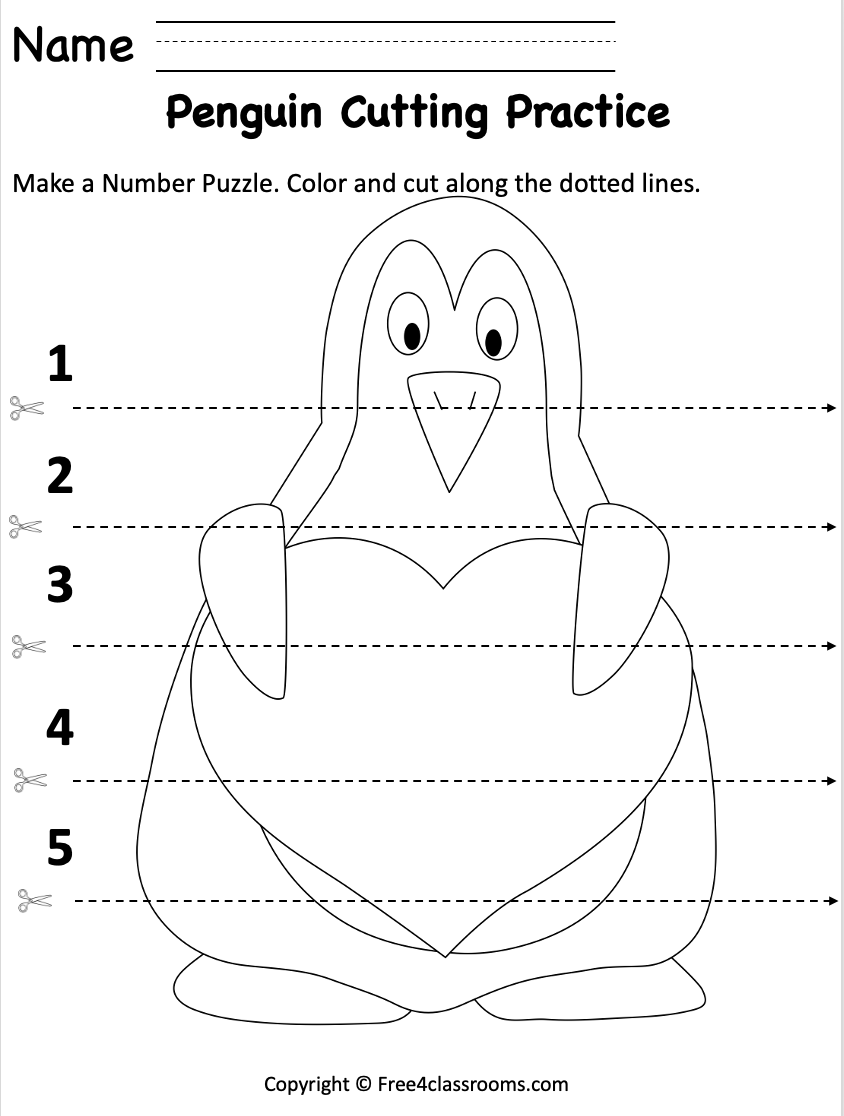 Free Penguin Cut And Practice Worksheet Free Valentines Day Worksheets Library
