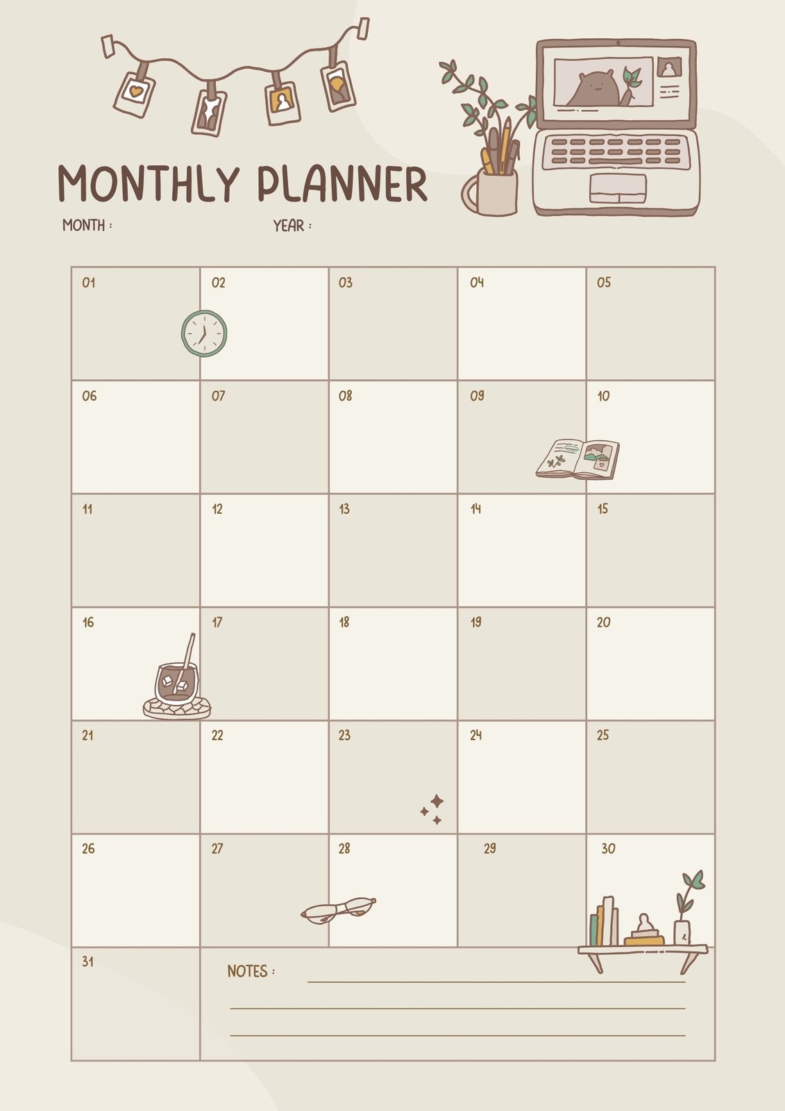 Free Personalized Monthly Planner Templates To Print Canva