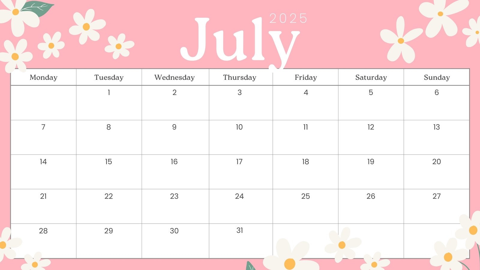 Free Printable Custom July 2026 Calendar Templates Canva