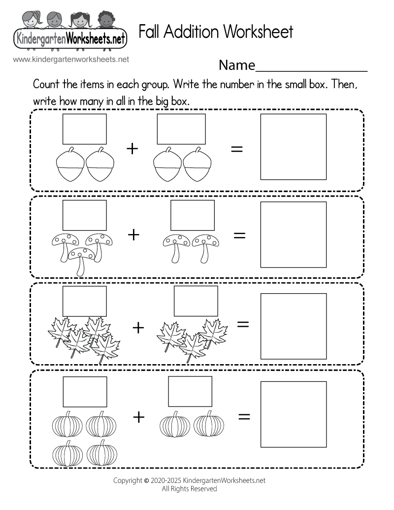 Free Printable Fall Addition Worksheet