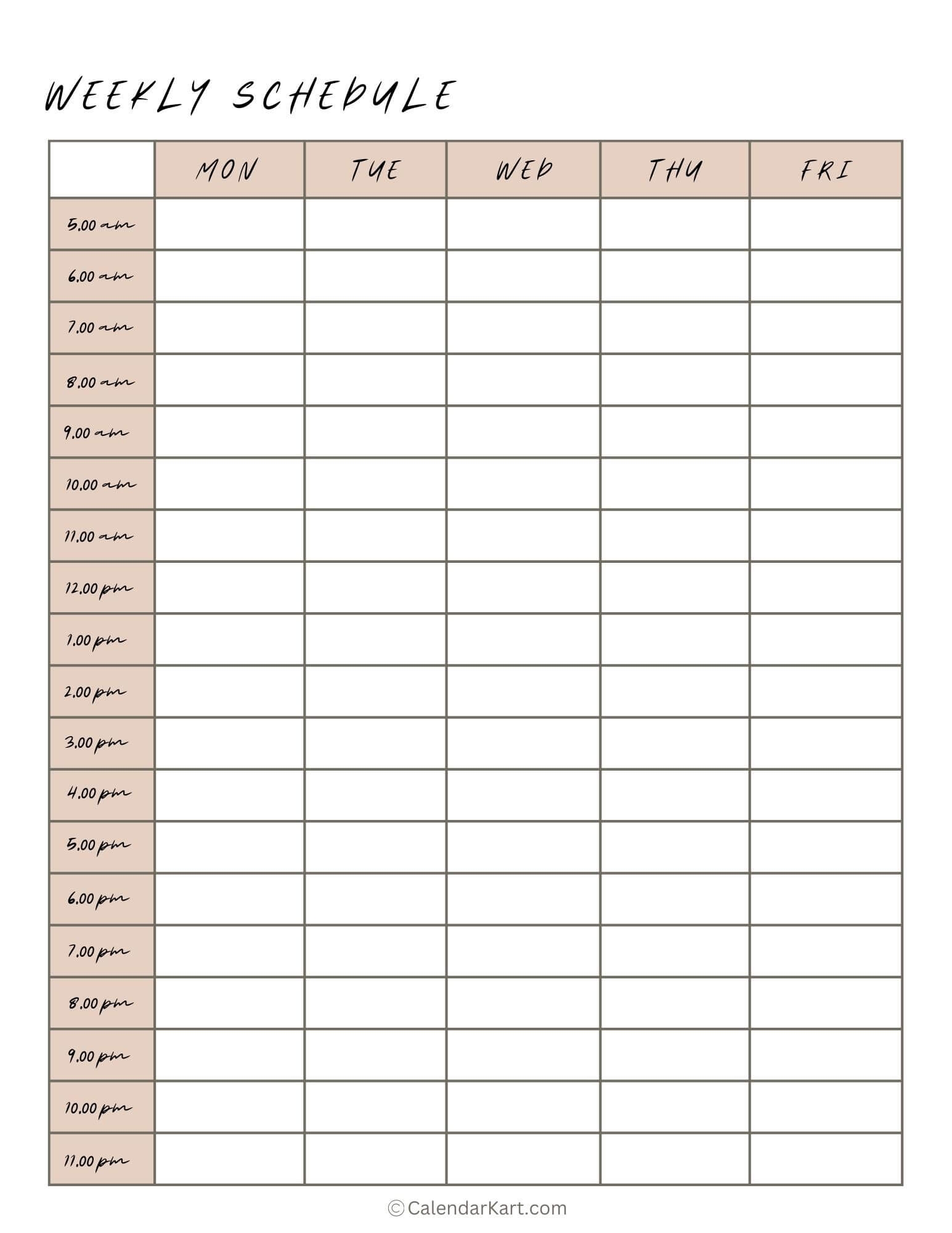 weekly planner by hour printable