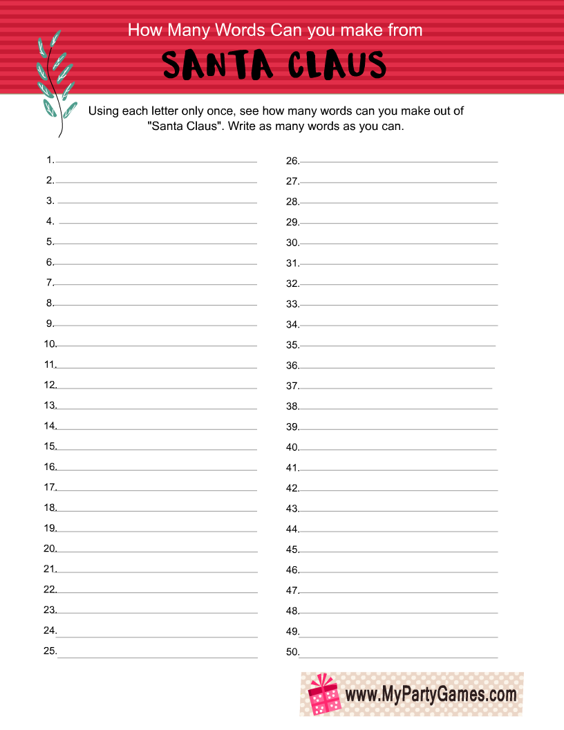 Free Printable How Many Words Can You Make Christmas Game