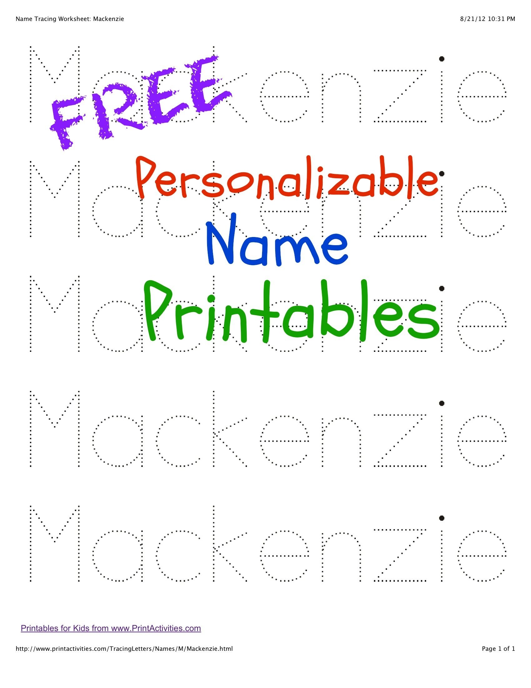 Free Trace Name Worksheet
