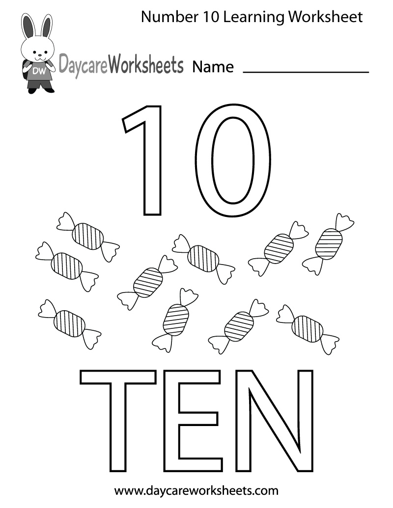 Free Printable Number Ten Learning Worksheet For Preschool
