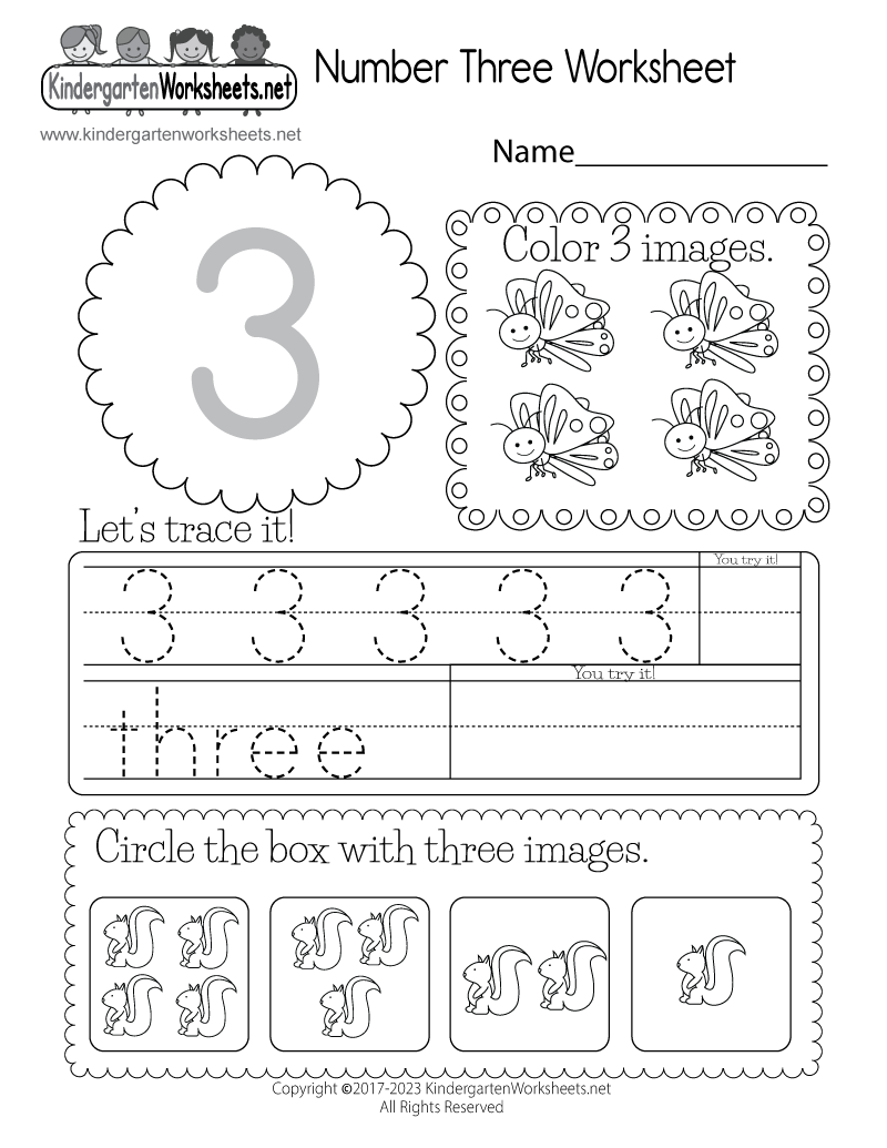 Free Printable Number Three Worksheet Worksheets Library