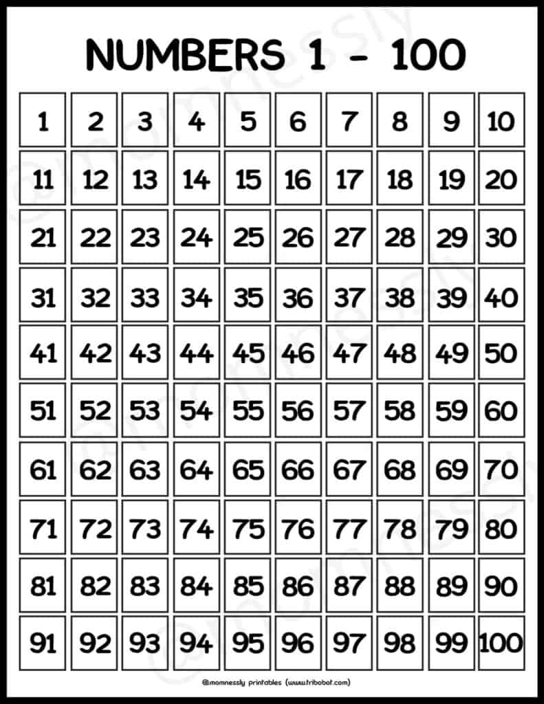 printable numbers 1 100 worksheets