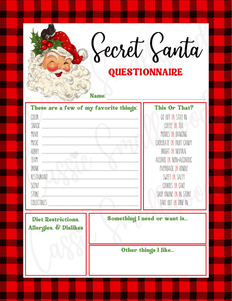Free Printable Secret Santa Worksheets