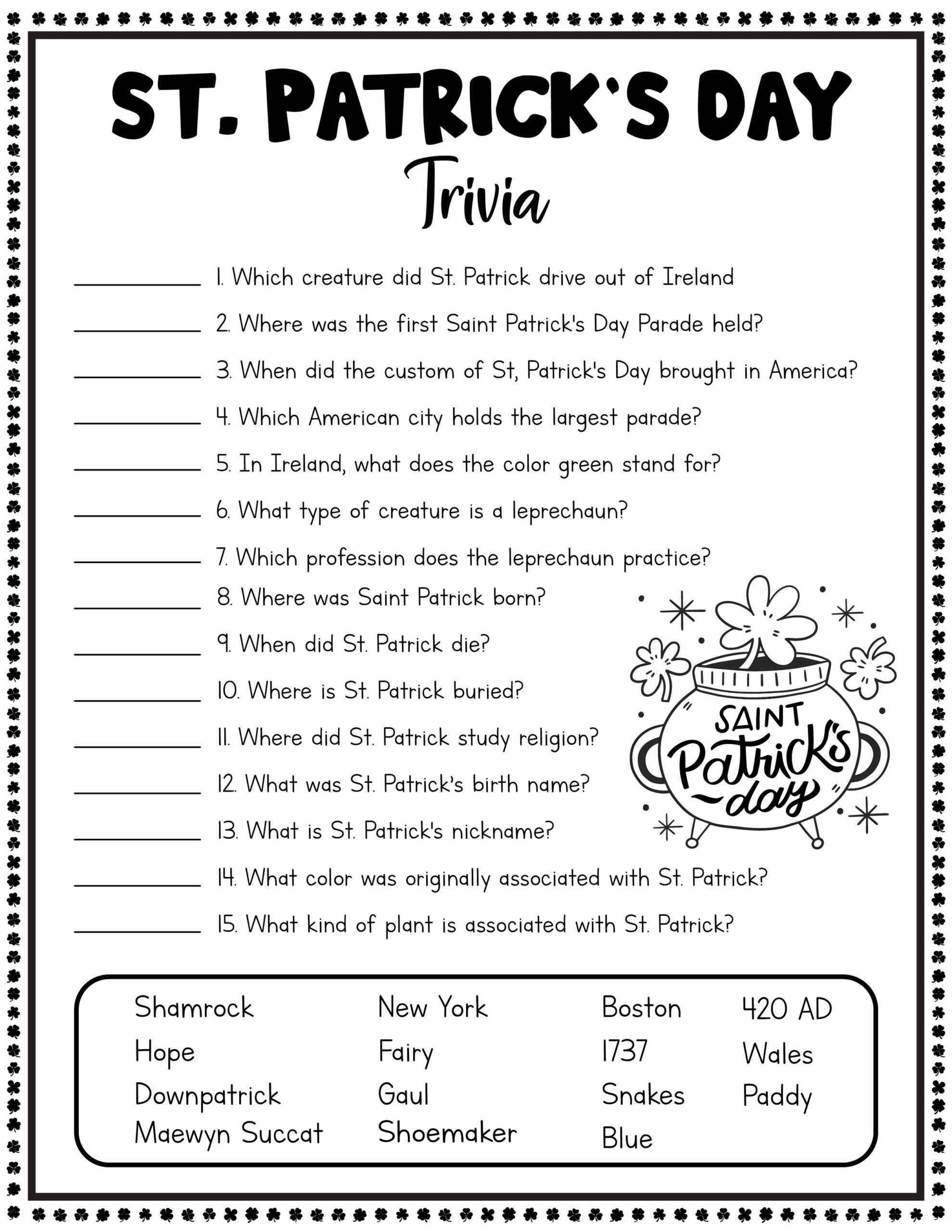 Saint Patrick’s Day Worksheets