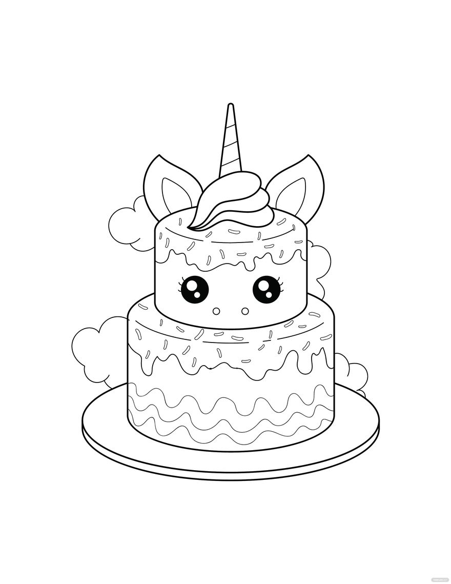 Free Unicorn Cake Coloring Page Template To Edit Online