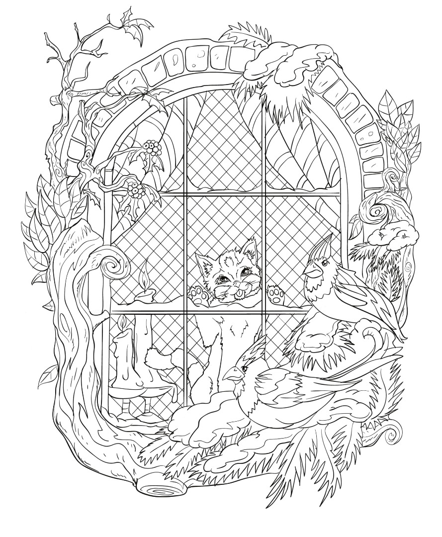Freebie Friday Winter Cat Adult Coloring Book TY Page