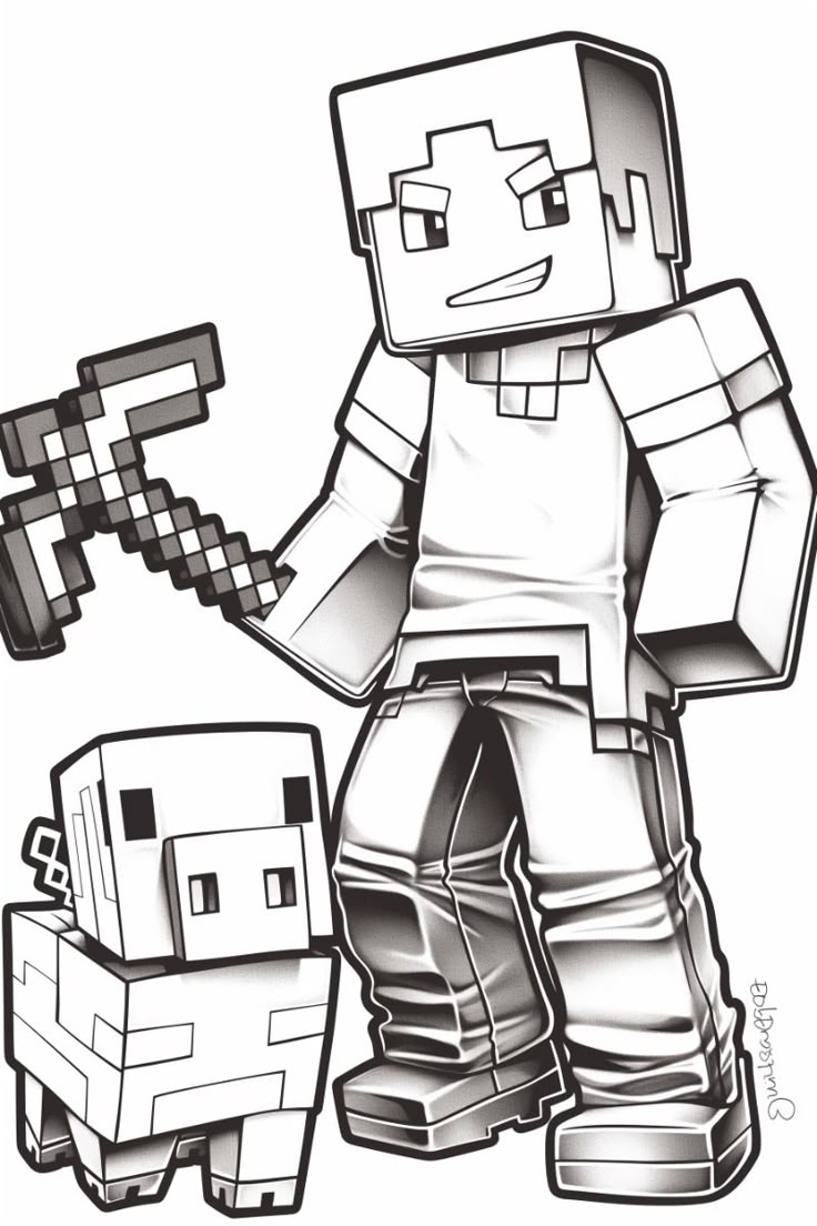 Fun Minecraft Steve And Pig Coloring Page For Creative Kids 