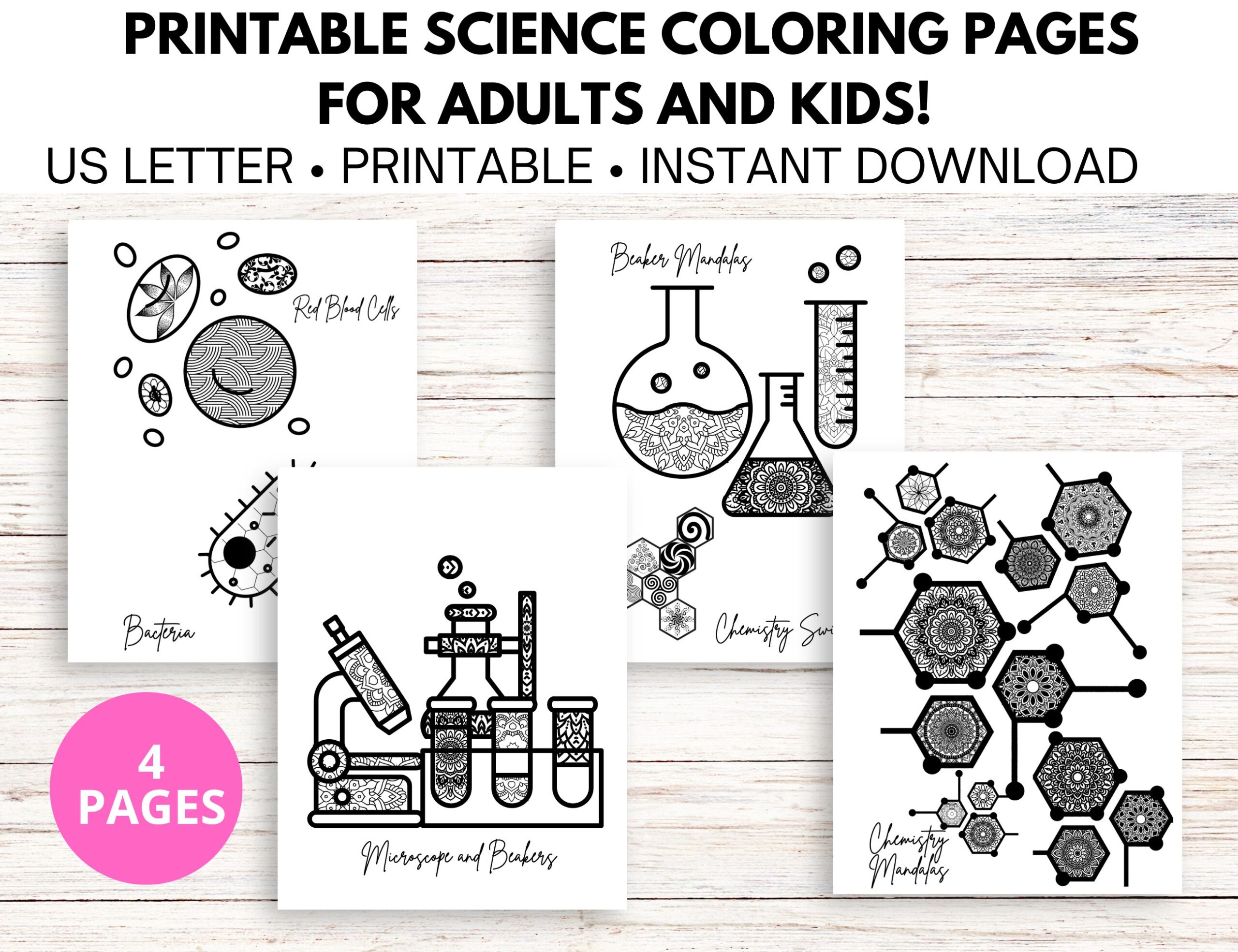 Fun Science Coloring Pages With Mandala Patterns Kids Activity Adult Coloring Pages Beakers And Science Fun Etsy