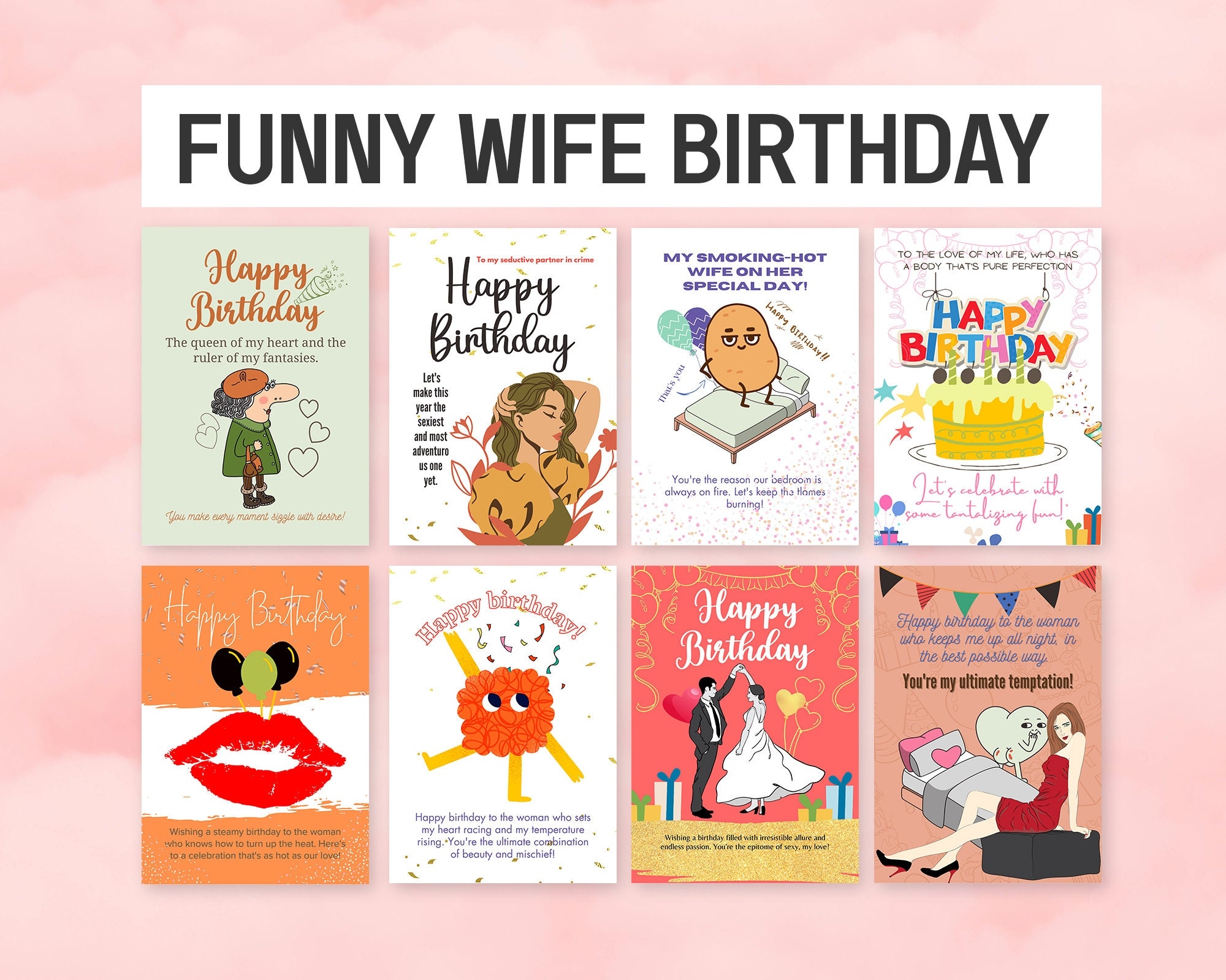 Funny Birthday Card For Wife 10 Editable Designs digital Download Etsy
