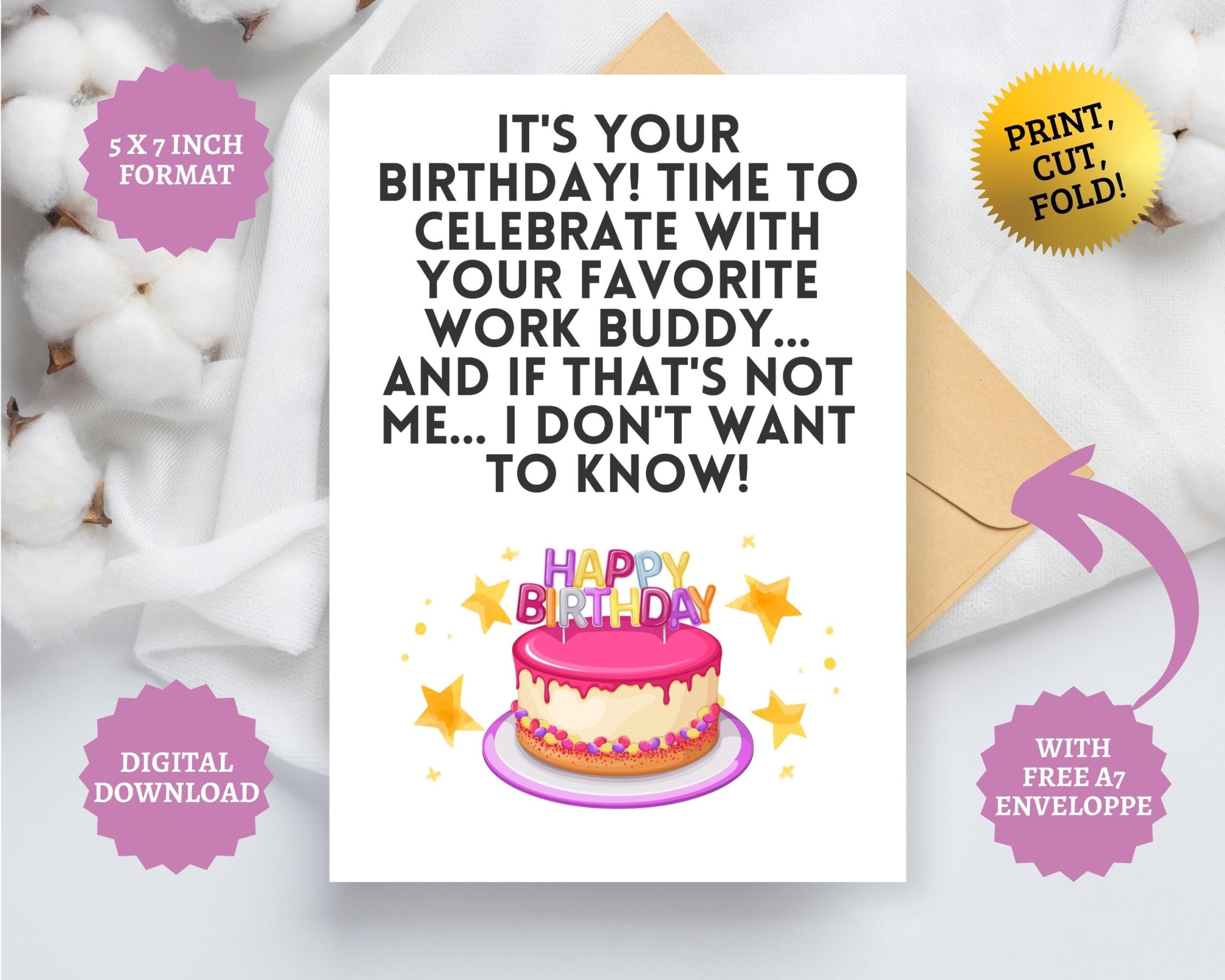 Funny Coworker Happy Birthday Card Favorite Colleague Gift Boss Co worker Present Personalized Instant Printable Download Free A7 Envelope Etsy