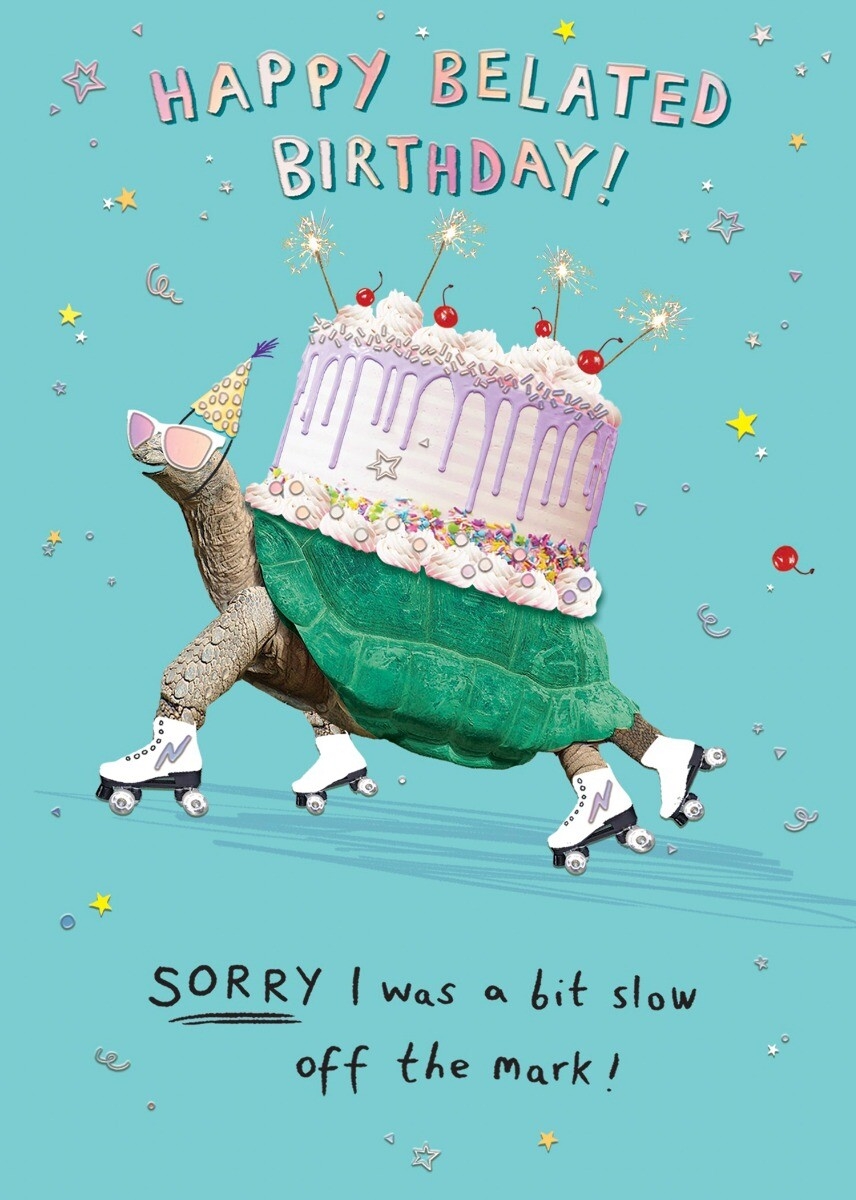 Funny Skating Tortoise Happy Belated Birthday Card Party Animals Greeting Card EBay