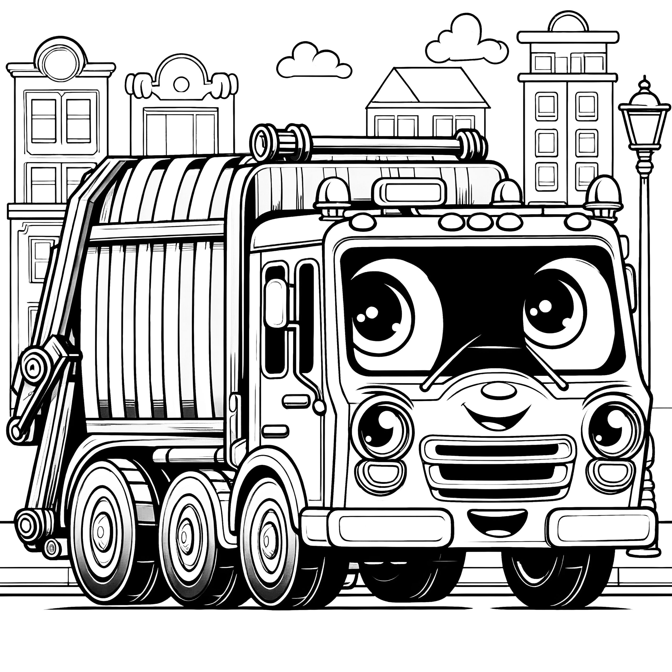 Garbage Truck With Face Simple Coloring Picture For Kids Free Garbage Truck With Face Simple Coloring Picture For Kids Free