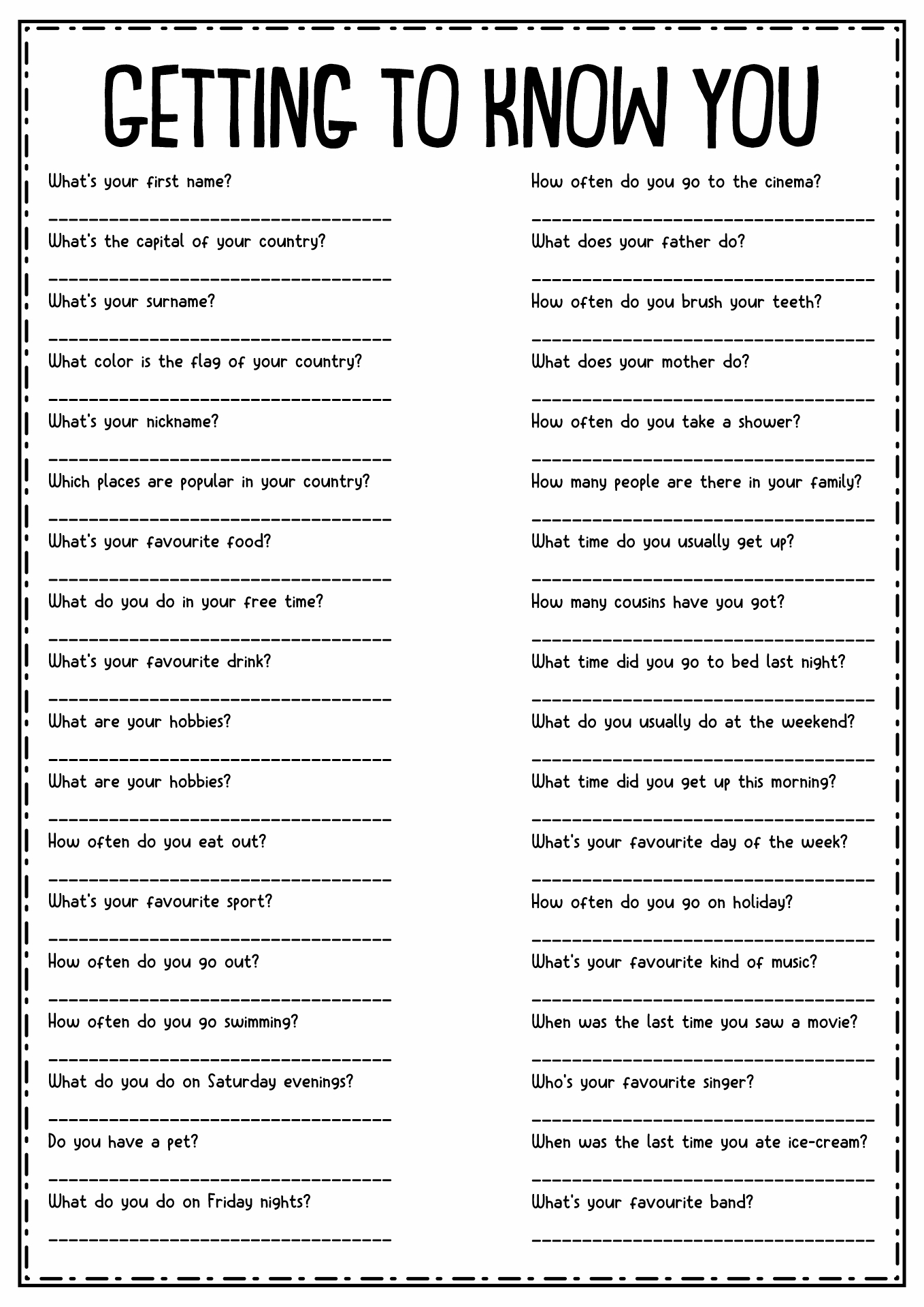 Get To Know Me Template For Adults