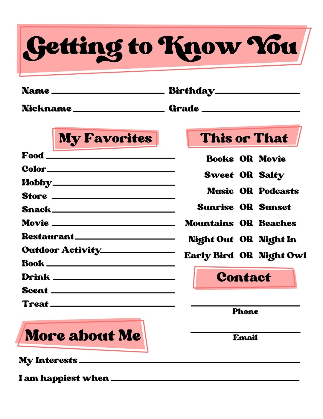 free printable get to know you worksheet