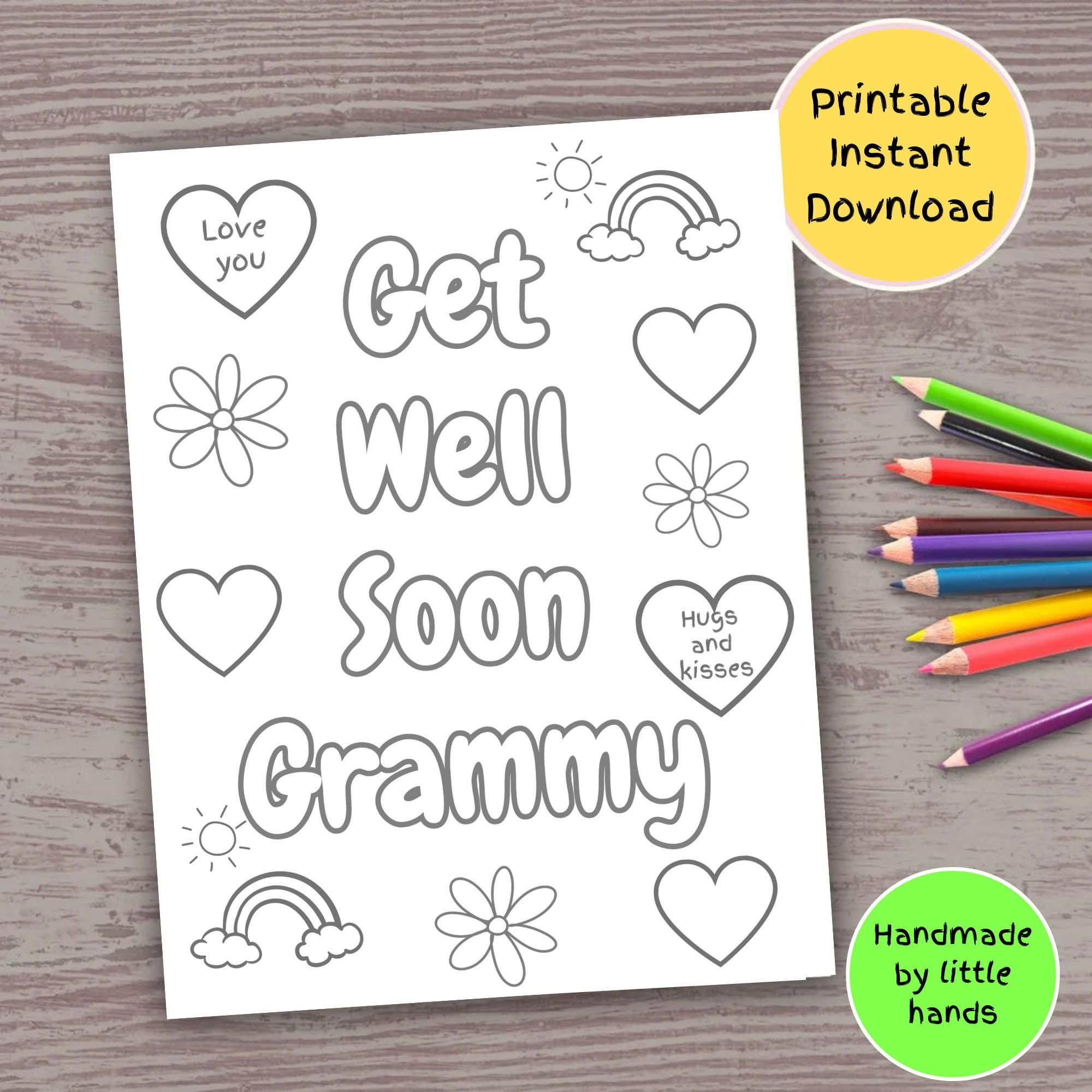 Get Well Soon Grammy Printable Coloring Page For Kids Handmade Get Well Soon Card For Grammy From Grandkids From Grandson From Granddaughter Etsy