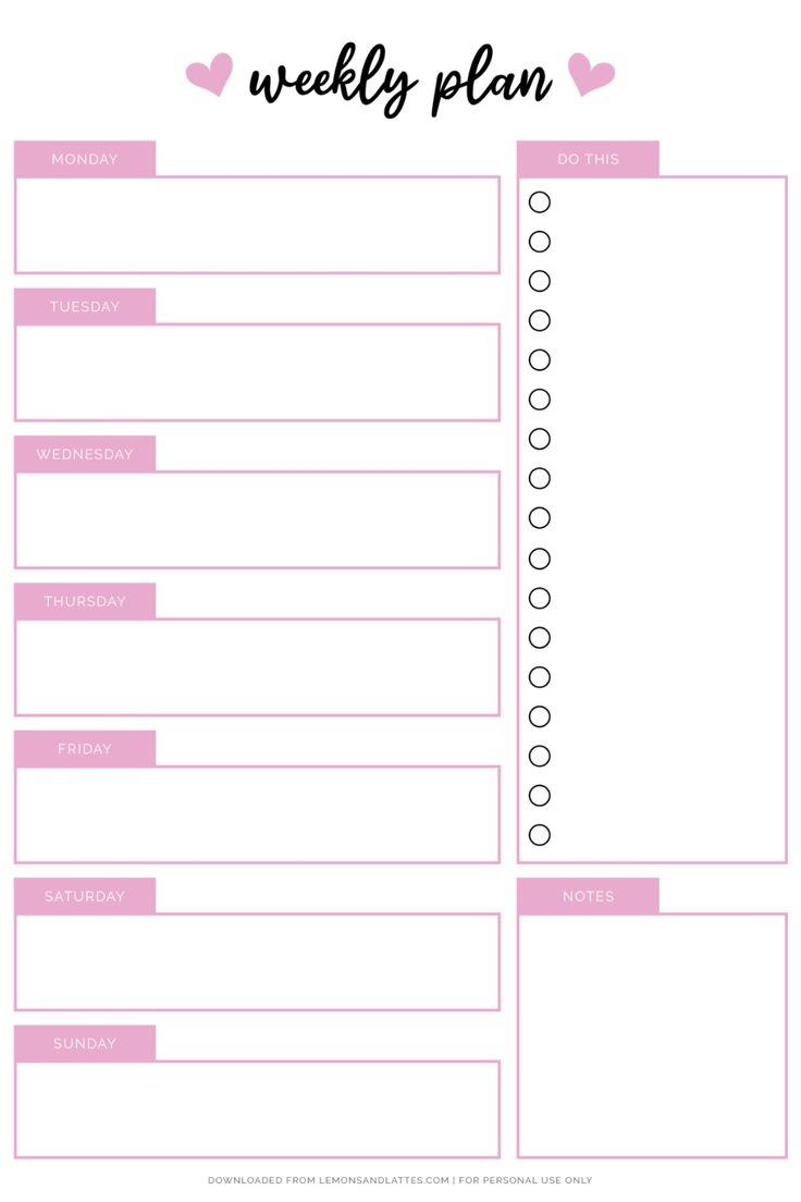 Girly Cute Weekly Planner Printable