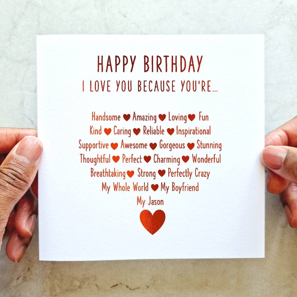 Greeting Card Romantic Happy Birthday For Him Personalised Romantic Boyfriend Birthday Card Red Foil By Swootsy