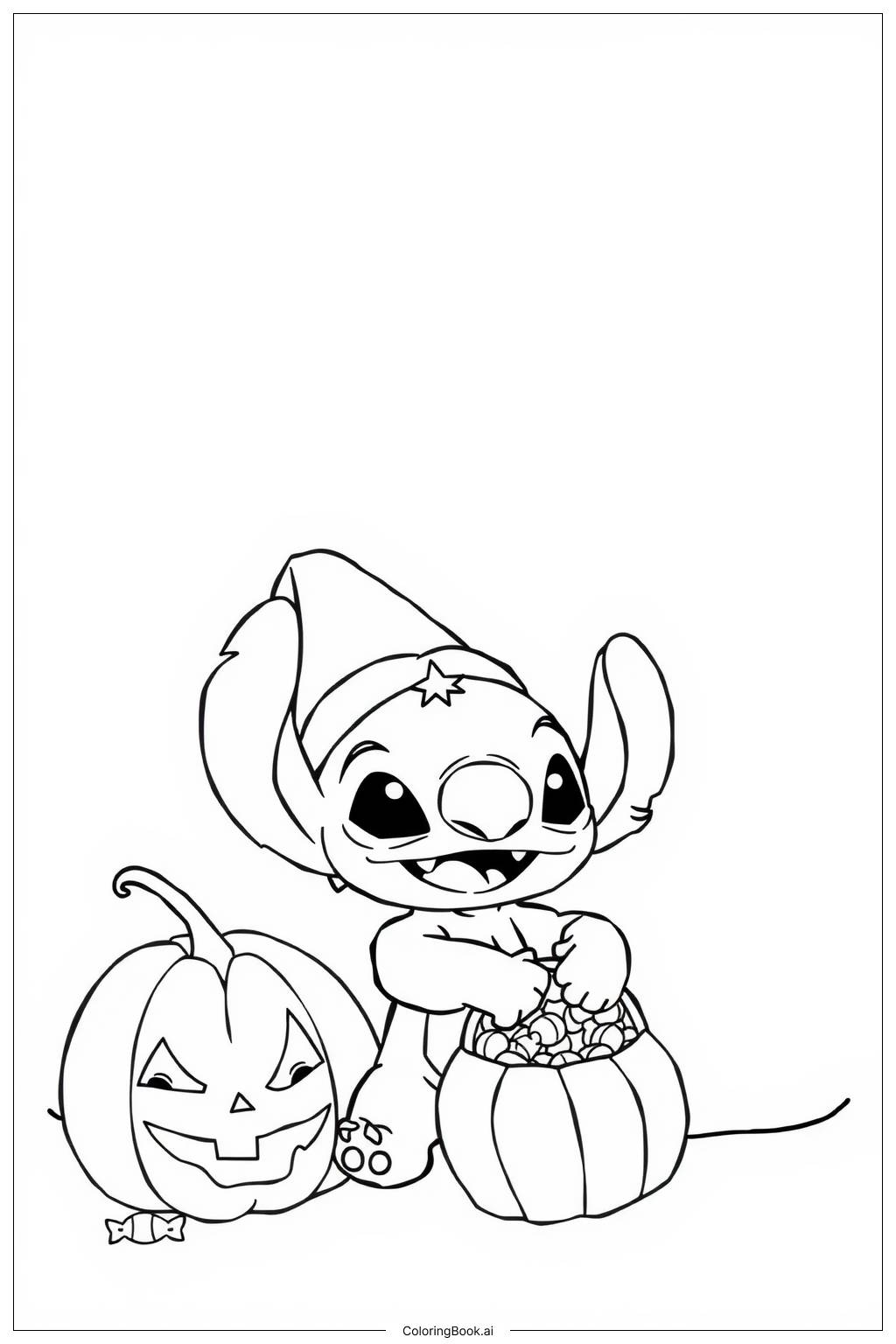 Halloween Stitch Pumpkin Coloring Page Free PDF PNG Printable 