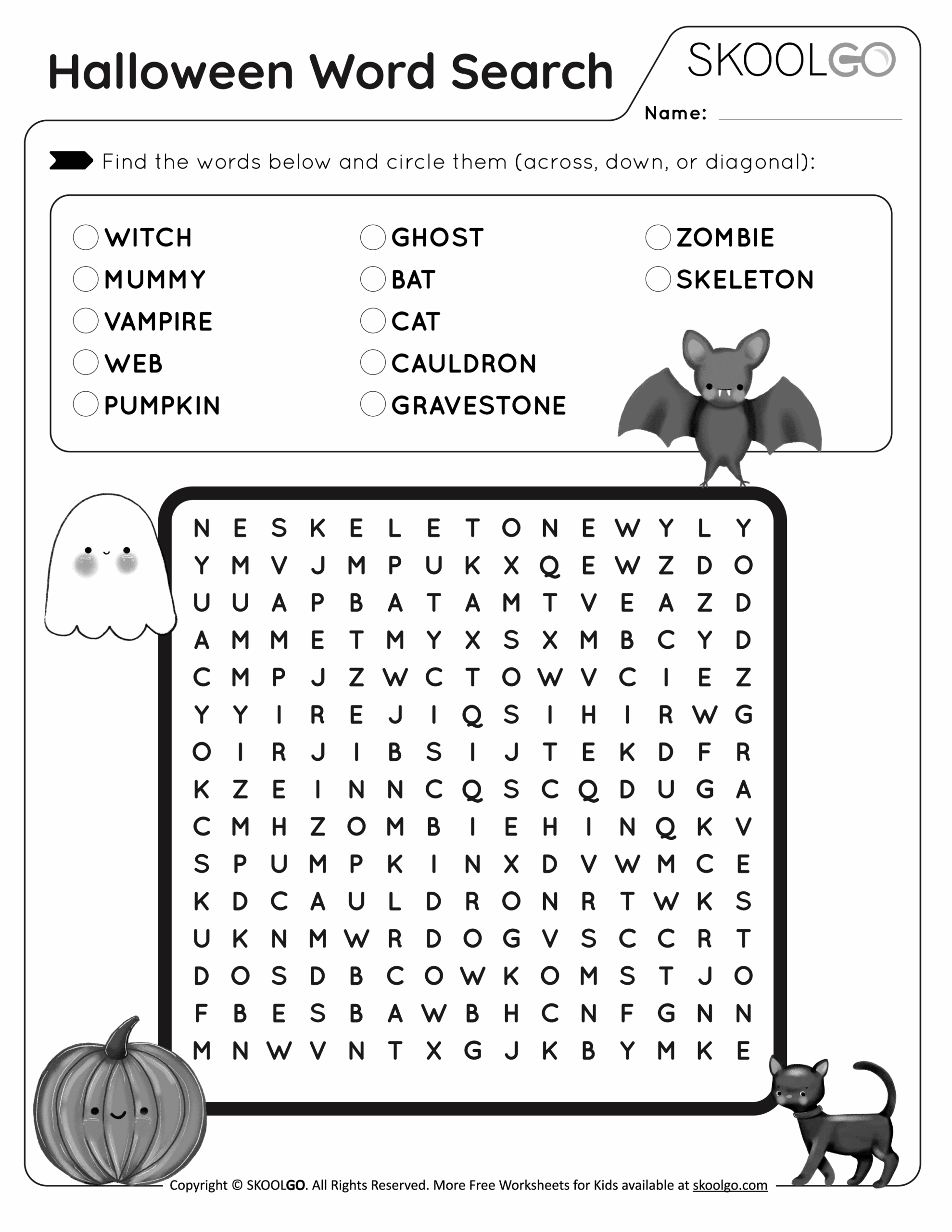 Halloween Word Search Free Game For Kids SKOOLGO