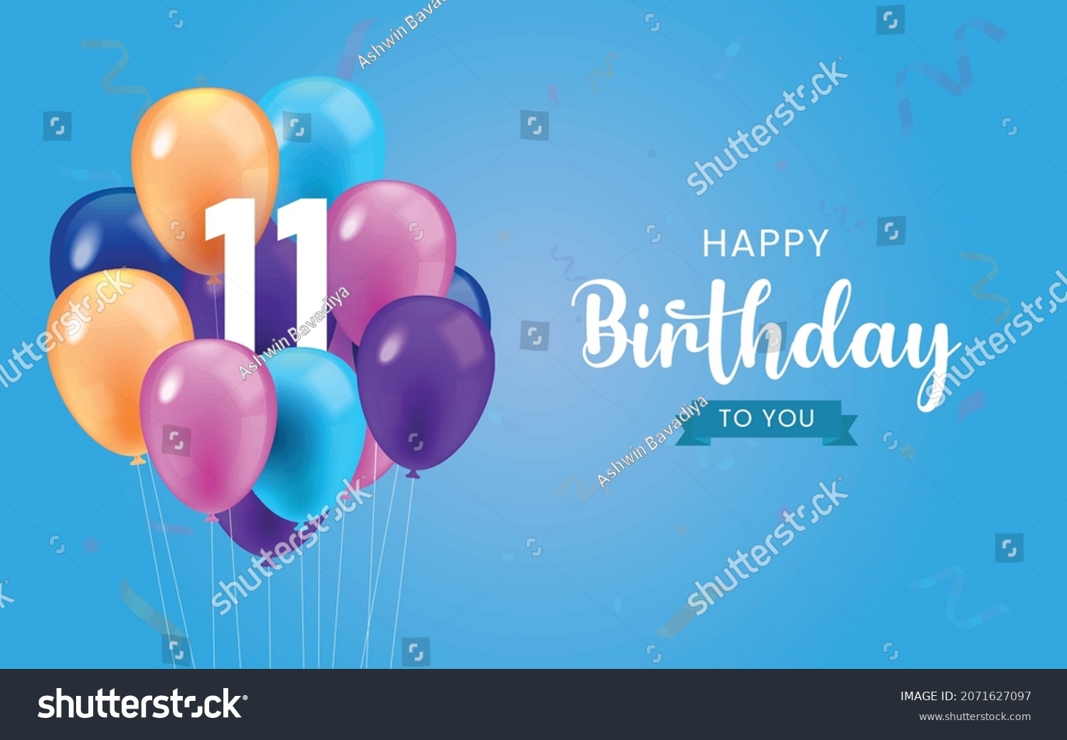 Happy 11th Birthday Greeting Card Vector Stock Vector Royalty Free 2071627097 Shutterstock