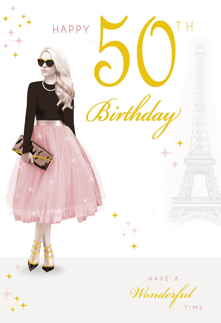 Happy 50th Birthday Card Female Foil Finish 8 X 6 Lovely Verse EBay