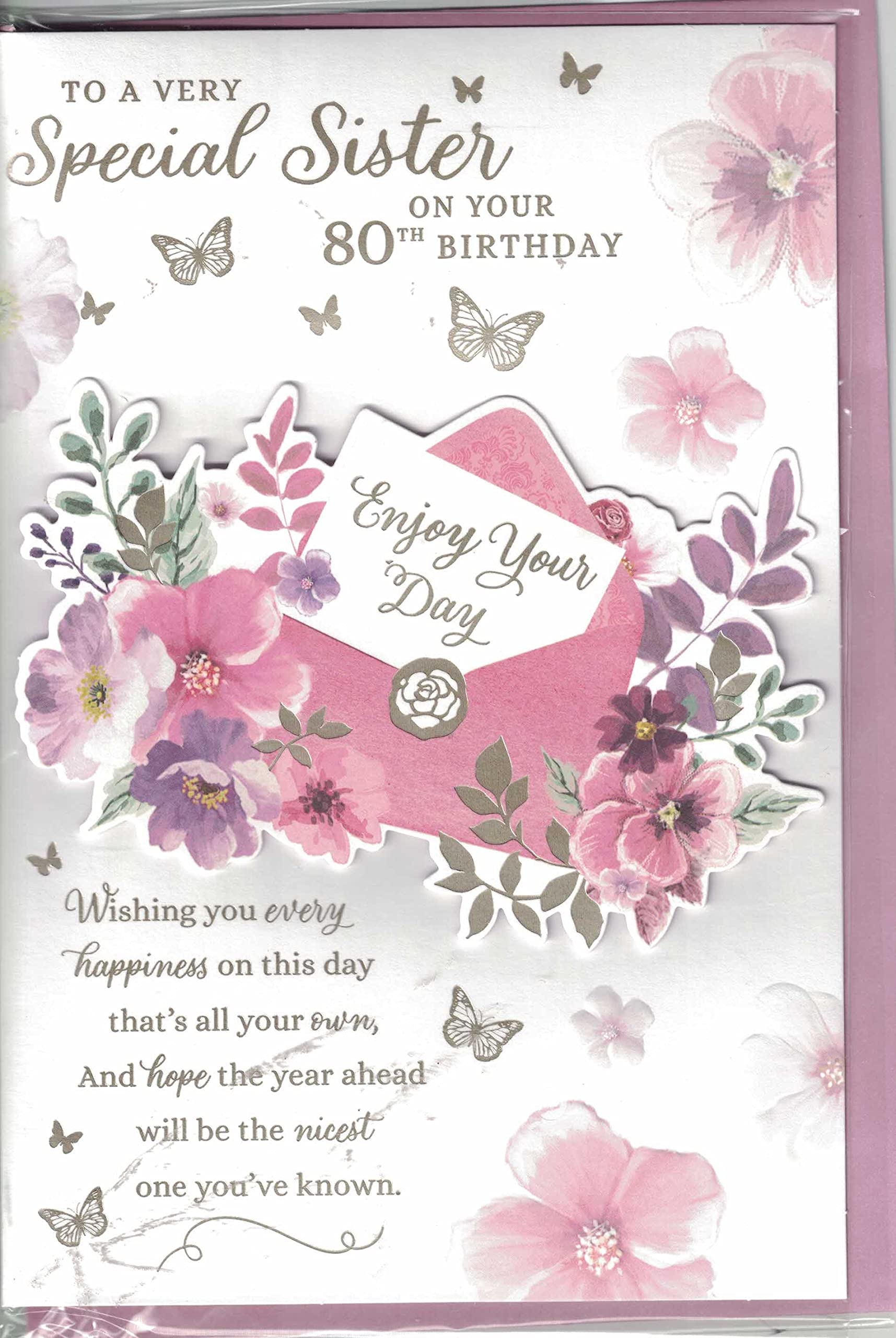 Happy 80th Birthday To A Wonderful Sister With Love 80 Eighty Birthday Card Country Cottage Garden 3D Glitter Foil Detail PRELUDE43013 Amazon co uk Stationery Office Supplies