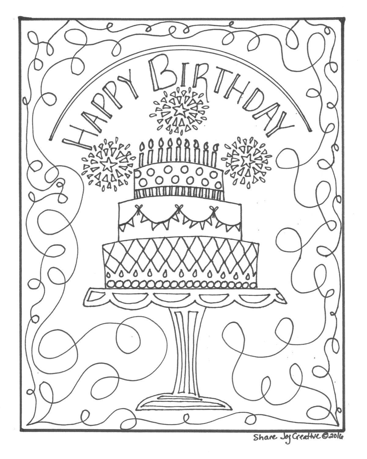 color page birthday cake