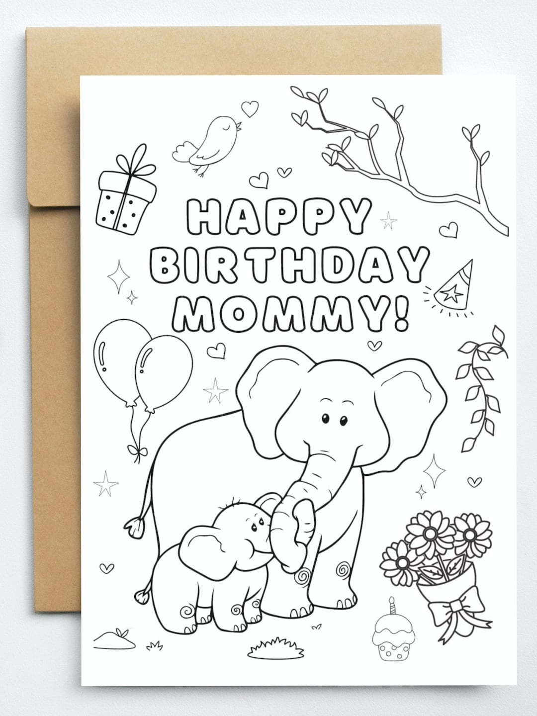 Happy Birthday Mommy Adorable Coloring Card From Child Birthday Greetings For Mom Etsy