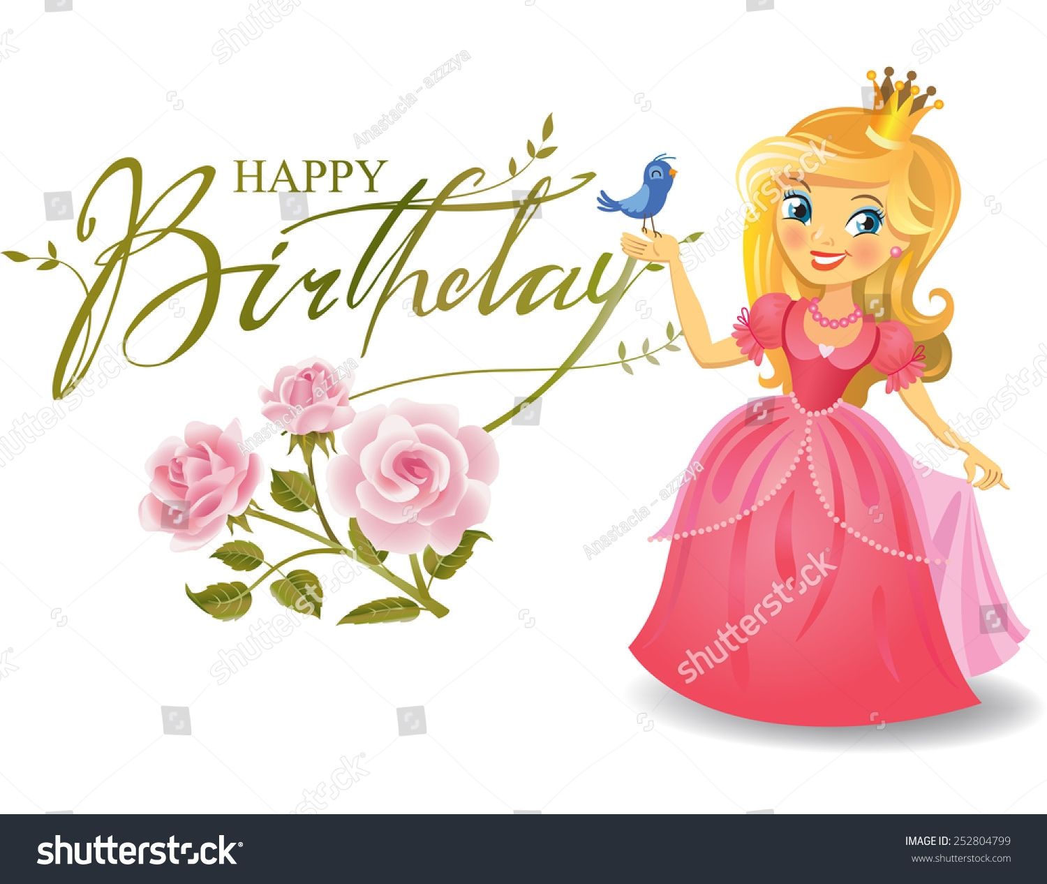 Happy Birthday Princess Greeting Card Stock Vector Royalty Free 252804799 Shutterstock