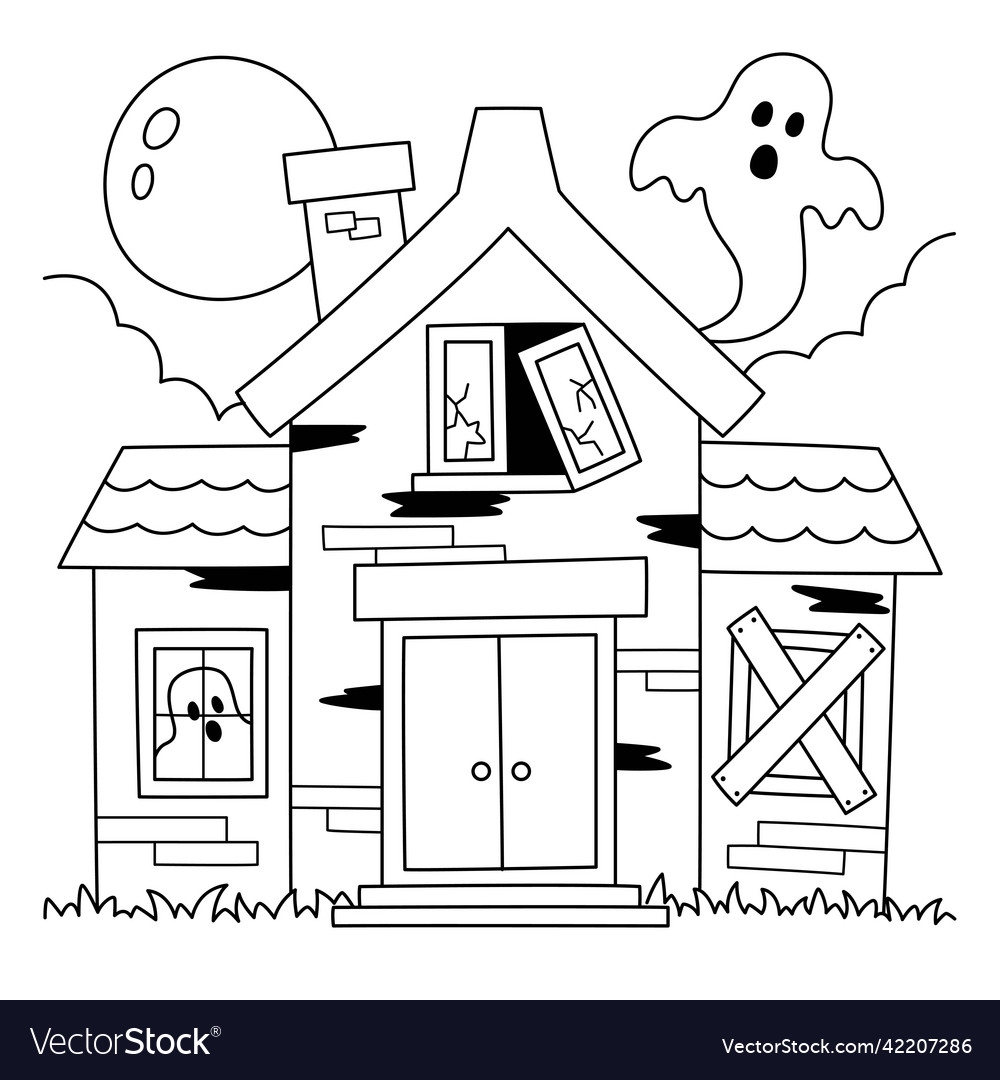 Haunted House Halloween Coloring Page For Kids Vector Image