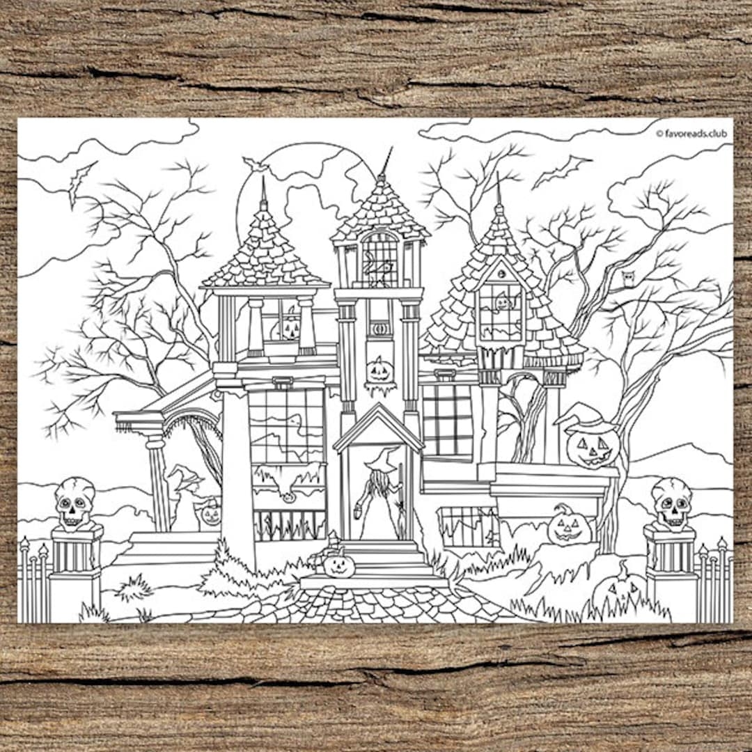 Haunted House Printable Adult Coloring Page From Favoreads coloring Book Pages For Adults And Kids Coloring Sheets Coloring Designs Etsy