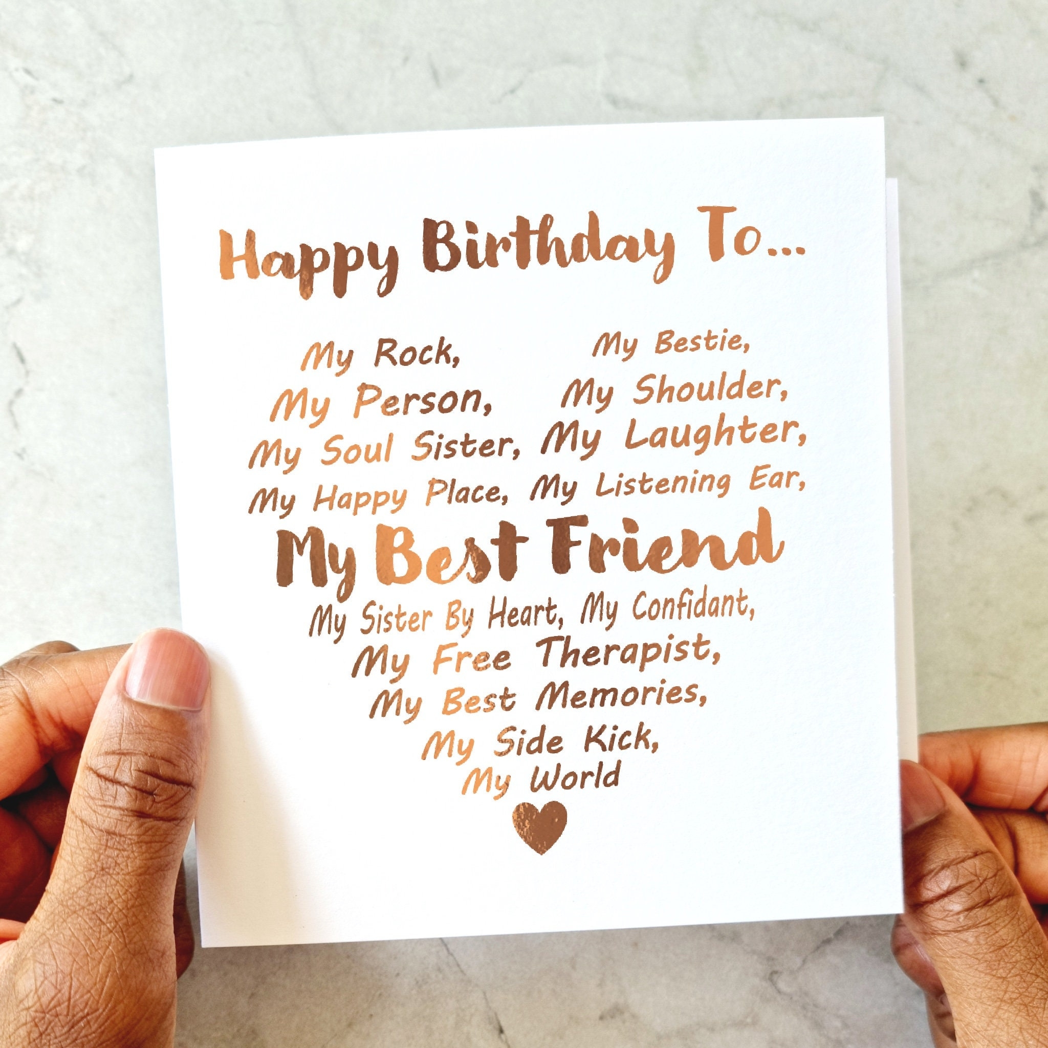 Heart Best Friend Birthday Card Birthday Card Bestie Birthday Card For Friend Best Friend Card Rose Gold Foil Card Etsy